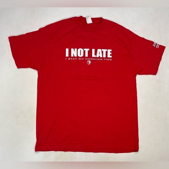 VINTAGE T&C Surf Designs I Not Late I Stay On Hawaiian Time Men XL Red - Picture 1 of 8